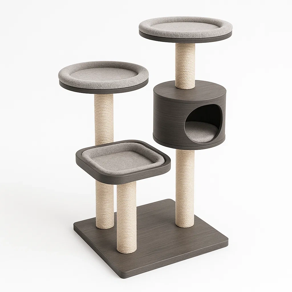 Arbre à chat en bois MDF et sisal avec plate-formes gris 51x43x98 cm-Mobiruso