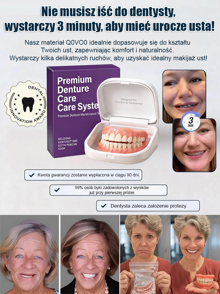 Polecany przez ponad 100 dentystów w Europie - Naturalny zestaw do protez zębowych niewidocznych