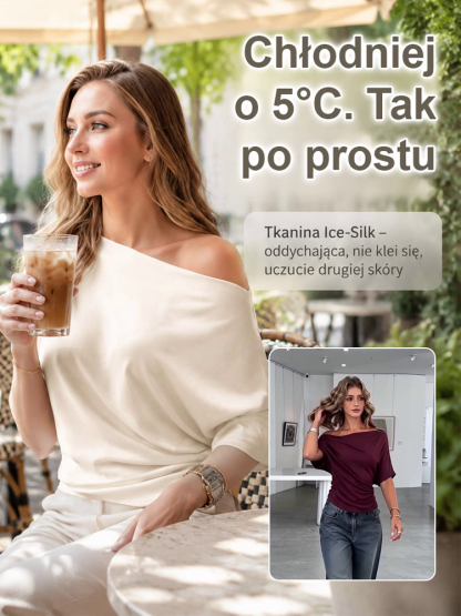 Asymetryczna bluzka z nietoperzowymi rękawami, pasująca do wszystkiego.