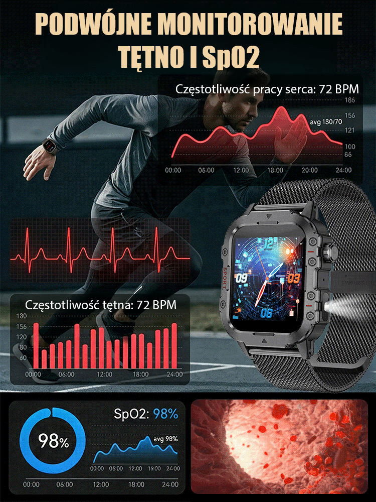 OutdoorPro X Jasny Inteligentny Zegarek Zewnętrzny