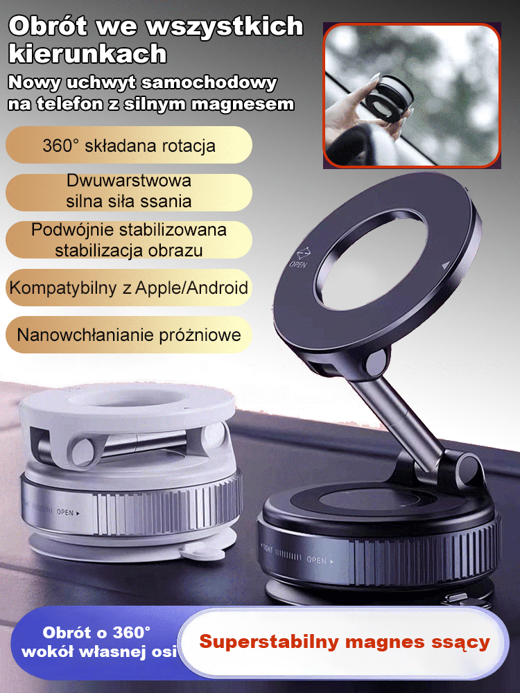 【Obrót we wszystkich kierunkach】Nowy uchwyt samochodowy na telefon z silnym magnesem