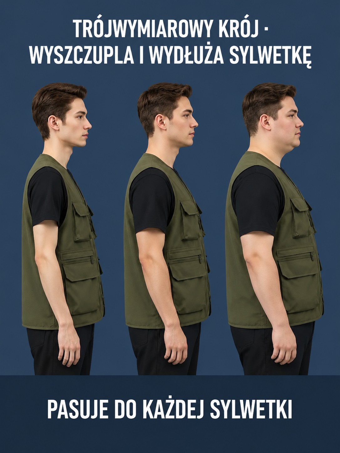 Kamizelka z wieloma kieszeniami, szybkoschnąca i oddychająca