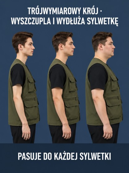 Kamizelka z wieloma kieszeniami, szybkoschnąca i oddychająca