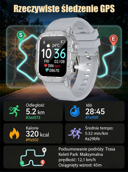 OutdoorPro X Jasny Inteligentny Zegarek Zewnętrzny
