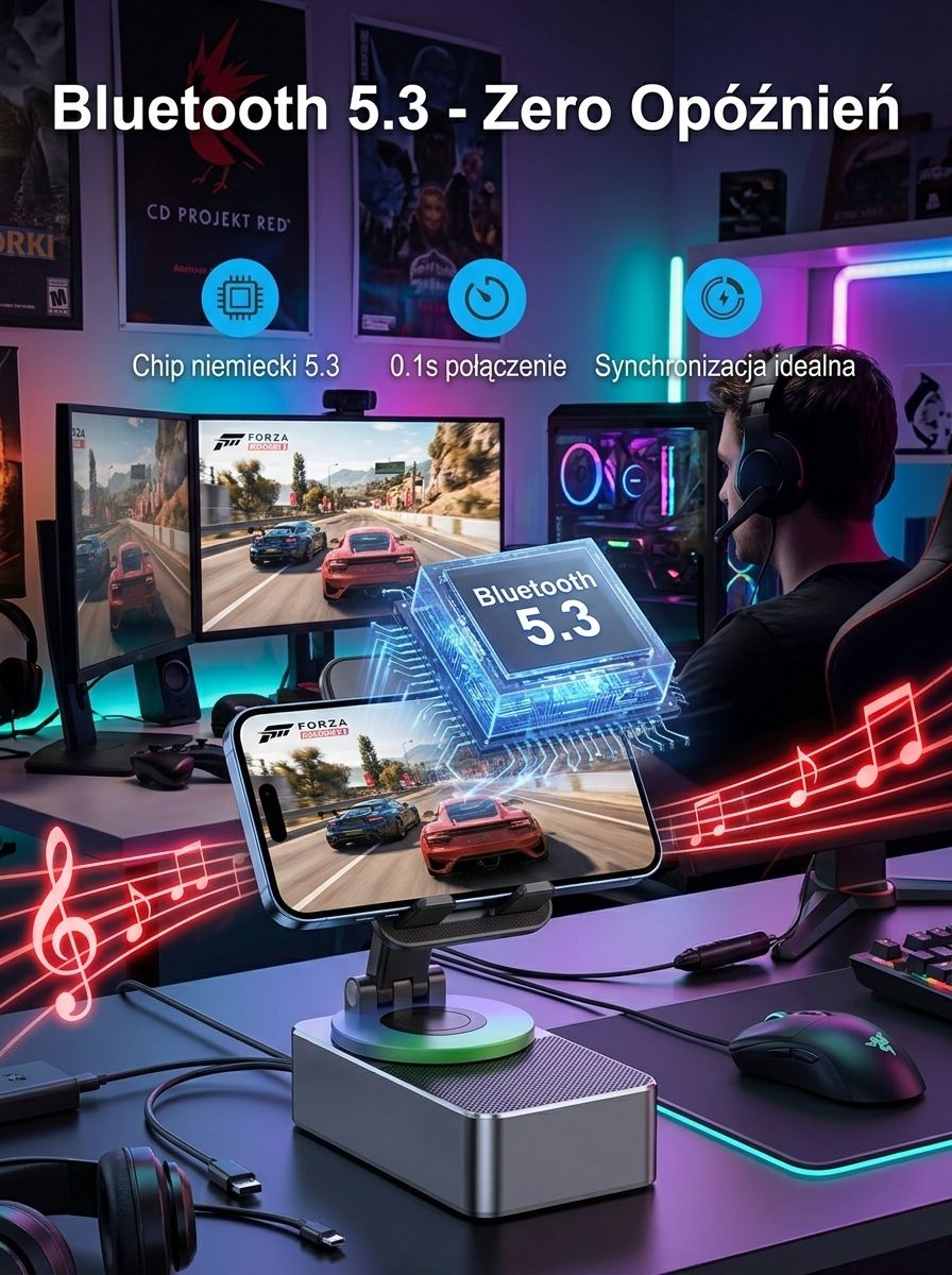 Kinoma na biurku Głośnik Bluetooth 360° z funkcją powerbanku i uchwytem