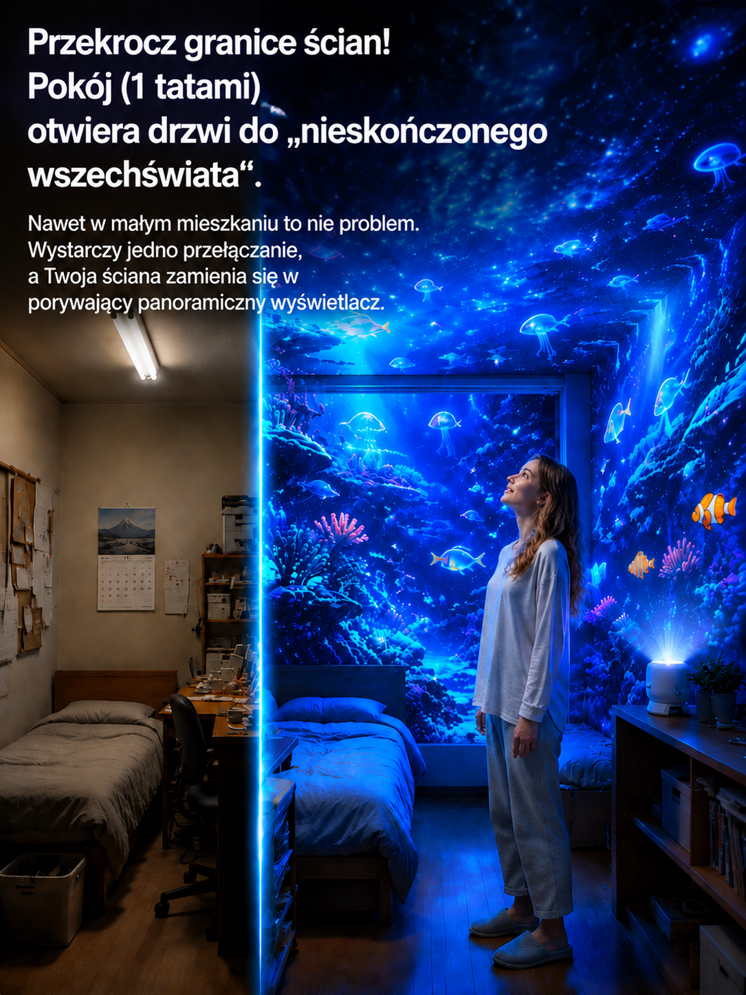 🌊Tęczowa fantazyjna obrotowa lampa projekcyjna| Domowe Oceanarium i Gwiazdy | Ultra-cichy do Snów| Redukcja Stresu i Bezsenności | 7 Kolorów Magii✨