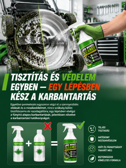 🌟【Fémre, műanyagra, festett alkatrészekre alkalmas】Fűnyíró tisztítószer| 5 mp alatt feloldja a makacs füvet | Kerti gépekhez elengedhetetlen| Rozsdavédelem és ápolás🌟