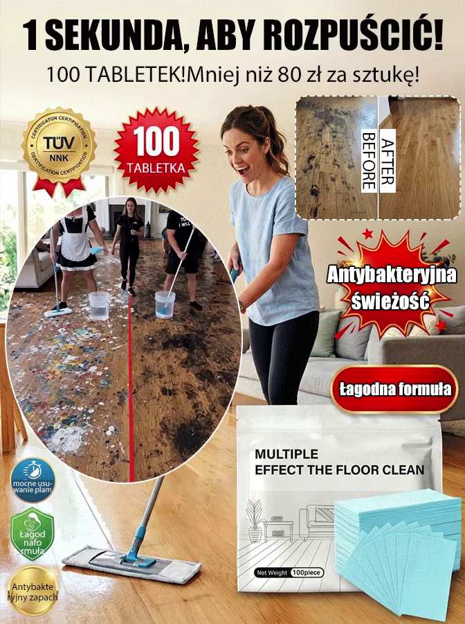 Wielofunkcyjne tabletki do czyszczenia domu | Silne Odplamianie i Połysk  | Zabija Bakterie, Usuwa Tłuszcz, Odświeża  | Drewno, Kafelki i Marmur bez Smug