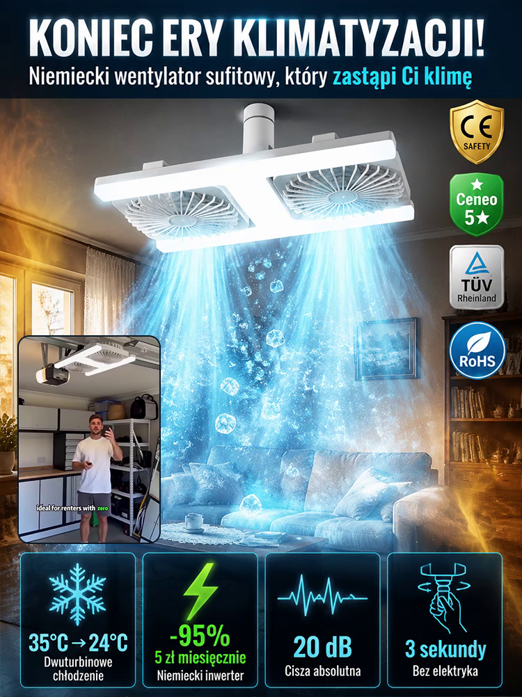 ❄️【Cicha oszczędność energii】Inteligentna kontrola zmiennej częstotliwości z podwójnym wentylatorem i | Zastąp Klimatyzację i Schłodź Pokój w 5 Minut💧