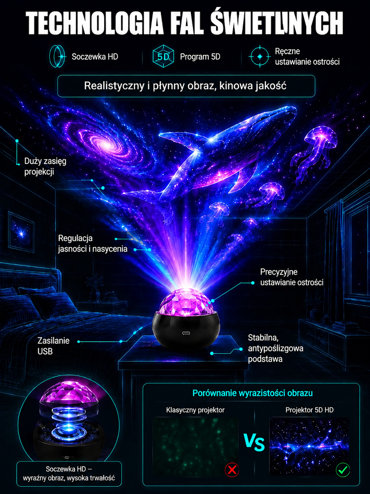 🌊Unosząca się Lampa Projekcyjna Gwiezdnego Nieba 4K Aurora| Jednym kliknięciem zmień swój pokój w rozgwieżdżony kosmos🐋✨🔮🛋️