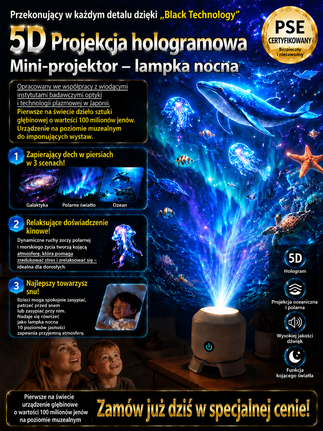 🌊Tęczowa fantazyjna obrotowa lampa projekcyjna| Domowe Oceanarium i Gwiazdy | Ultra-cichy do Snów| Redukcja Stresu i Bezsenności | 7 Kolorów Magii✨
