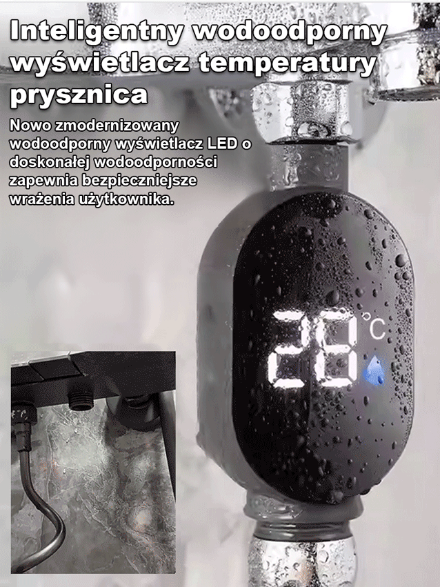 🚿Koniec z testowaniemlodowatej lub wrzącej wody ręką. Zadbaj o zdrowie i komfort swojej rodziny!Inteligentny wodoodporny wyświetlacz temperatury prysznica
