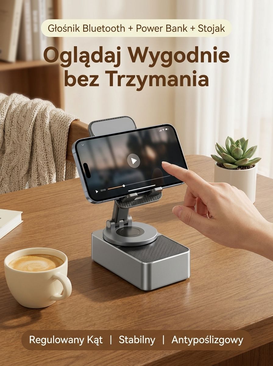 Kinoma na biurku Głośnik Bluetooth 360° z funkcją powerbanku i uchwytem