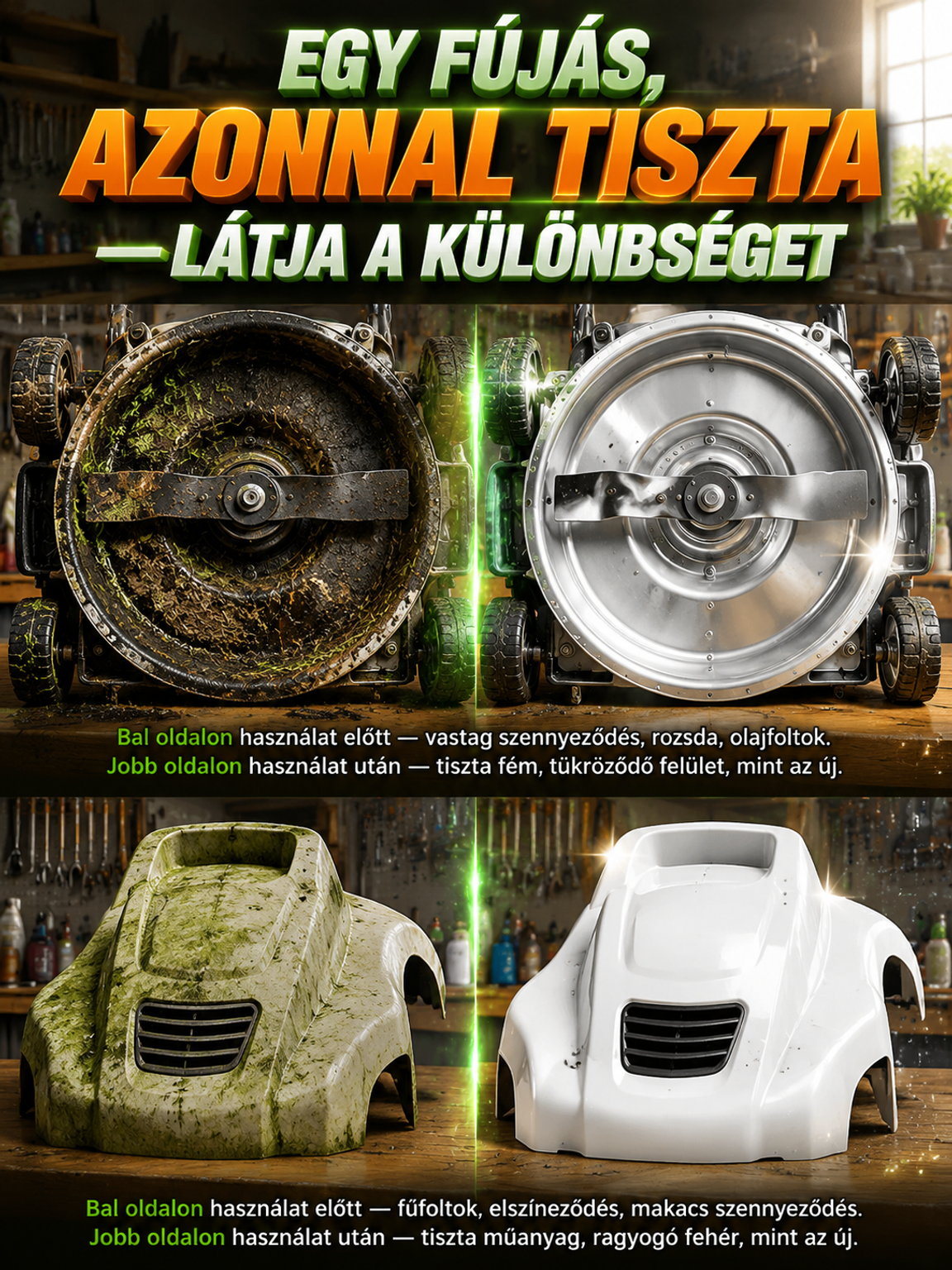 🌟【Fémre, műanyagra, festett alkatrészekre alkalmas】Fűnyíró tisztítószer| 5 mp alatt feloldja a makacs füvet | Kerti gépekhez elengedhetetlen| Rozsdavédelem és ápolás🌟