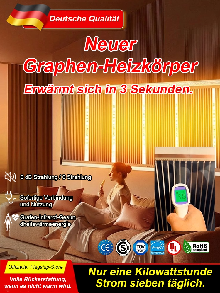 Ein einzelnes Gerät heizt 60 m² schnell auf 60 °C auf und verbraucht dabei nur 1 kWh Strom in 7 Tagen! ⚡️