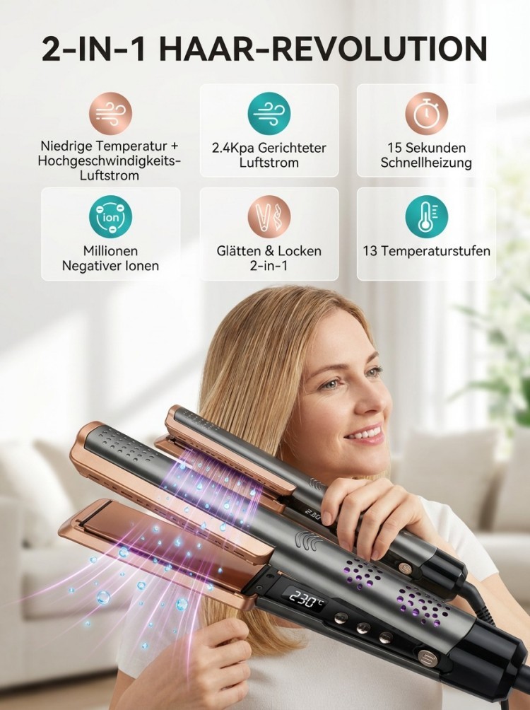 Haarpflege mit negativen Ionen reduziert Frizz und sorgt für glänzendes, geschmeidiges Haar.✅ 
