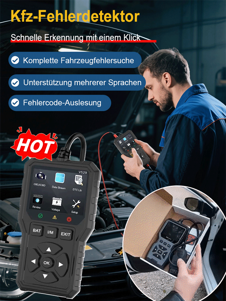 ✨OBD-Diagnosegerät für Fahrzeuge, universelle Schnittstelle, Fehlercode mit einem Klick auslesen