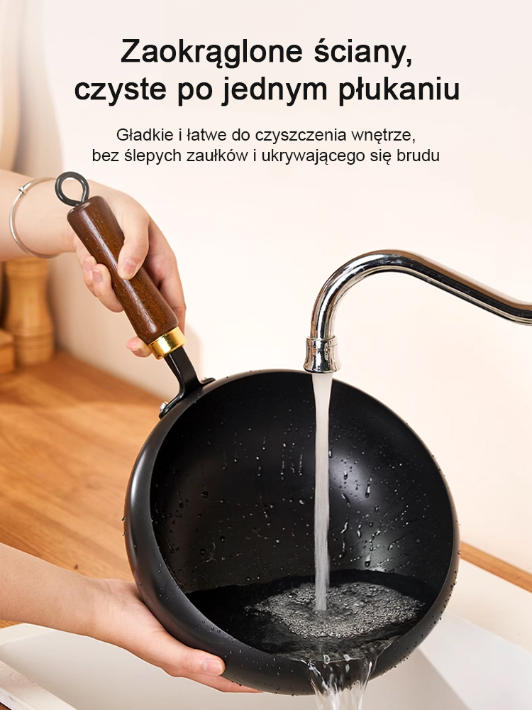 Patelnia nieprzywierająca, wyprodukowana w Japonii, z niemieckim certyfikatem zdrowotnym.