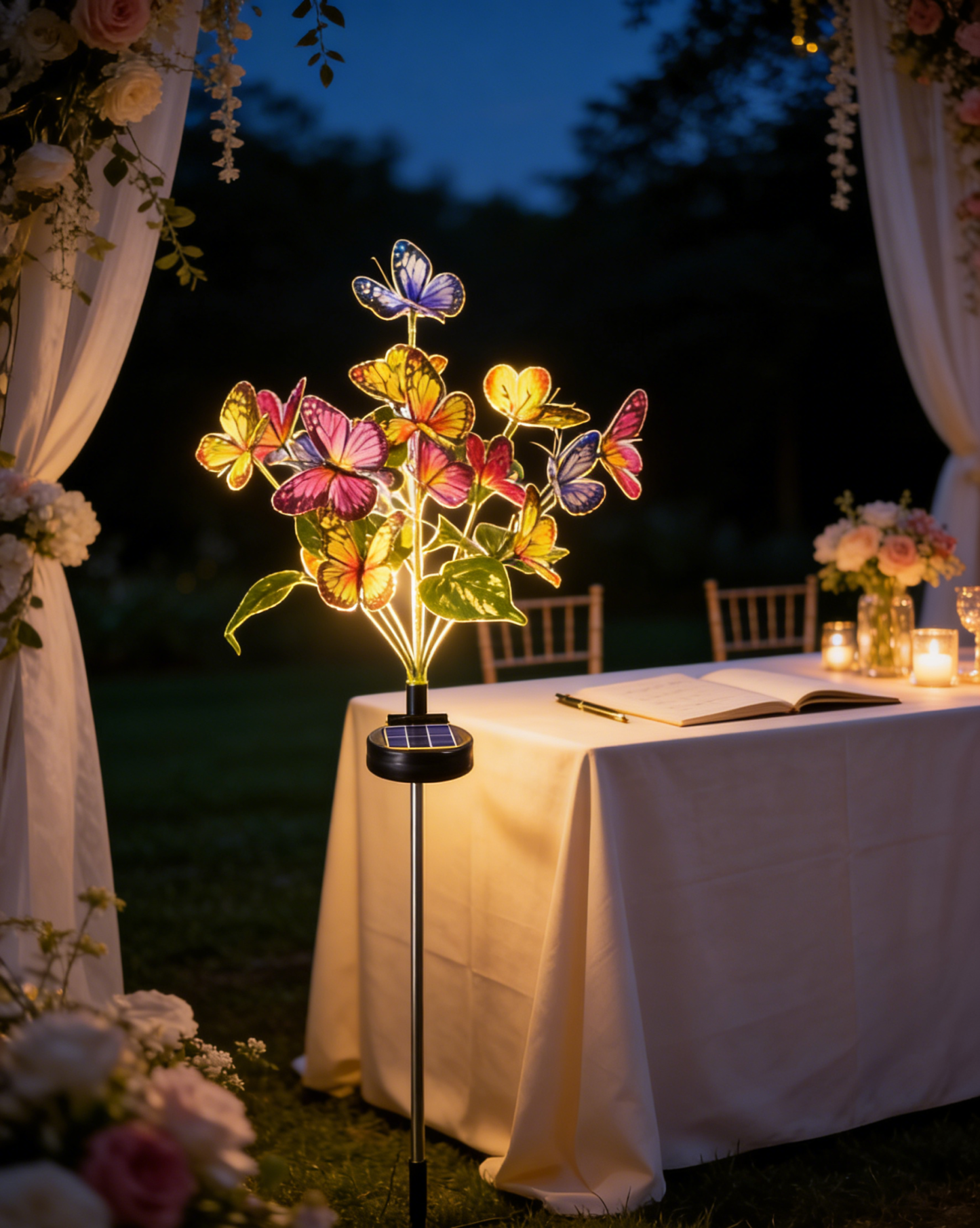 【Varázslatos kert kialakítása】Napelemes pillangós virágfa leszúrható lámpa