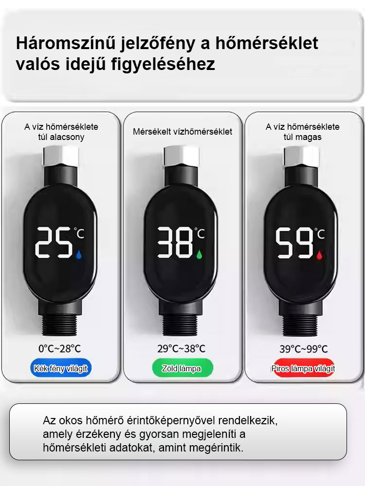 Intelligens vízálló zuhanyfej hőmérséklet-kijelzővel