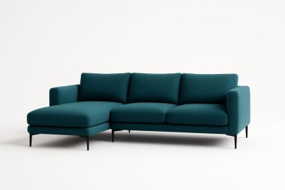 Divano angolare in tessuto con struttura in metallo, verde petrolio