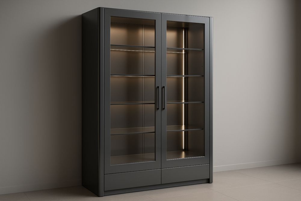 Vetrina in Metallo e Vetro Temperato Grigio 200x100x40