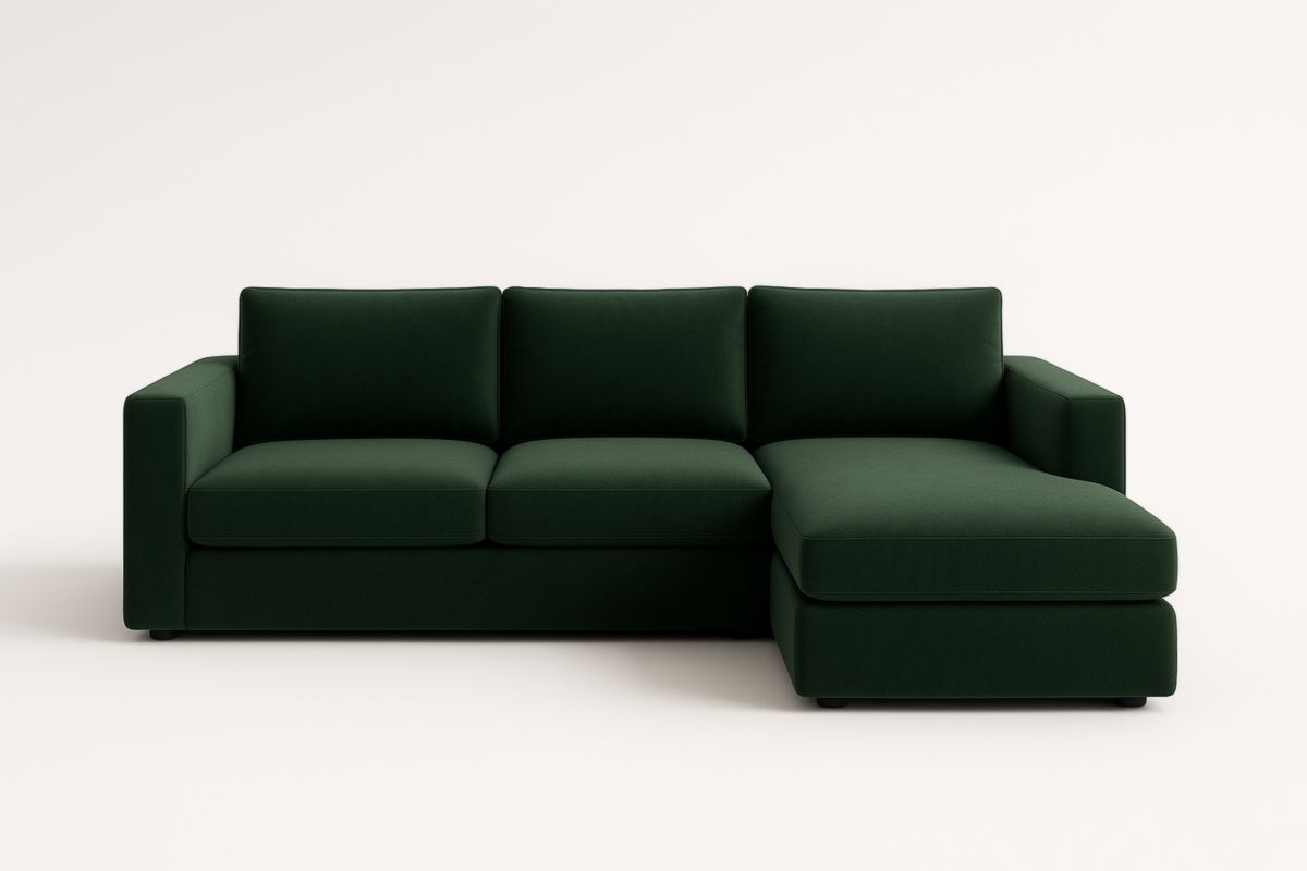 Divano ad Angolo in Tessuto Verde Scuro