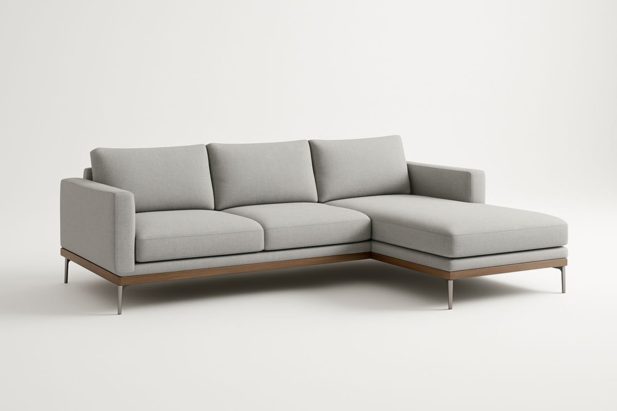 Divano angolare in legno e poliestere grigio 300x200x85 cm