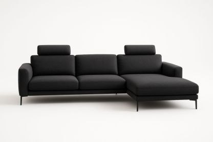 Divano angolare in tessuto poliestere nero con poggiatesta regolabili 290x160 cm