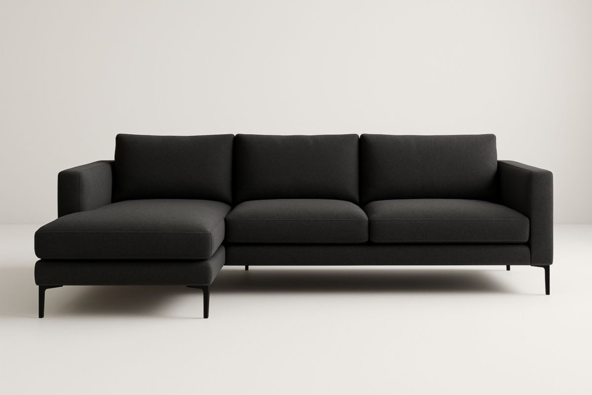 Divano angolare tessuto poliestere nero con chaise longue