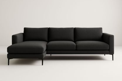 Divano angolare tessuto poliestere nero con chaise longue