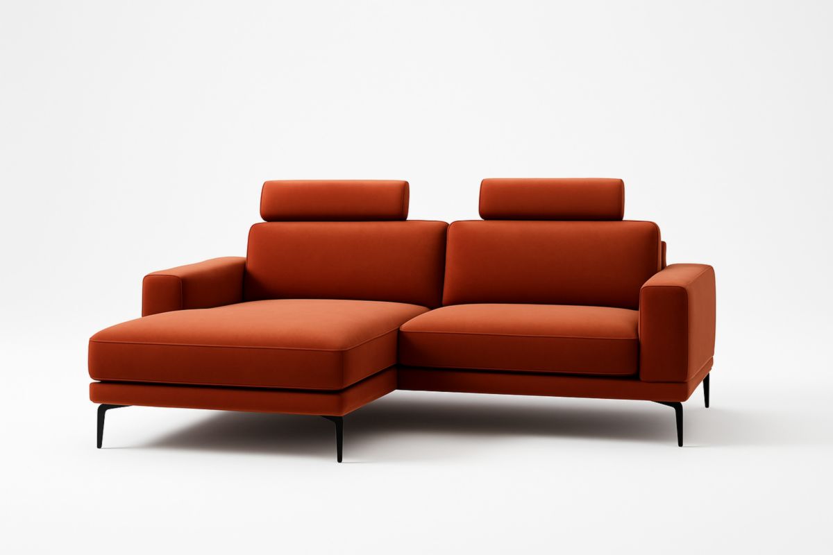 Divano ad Angolo in Tessuto Poliestere Arancione con Struttura in Metallo