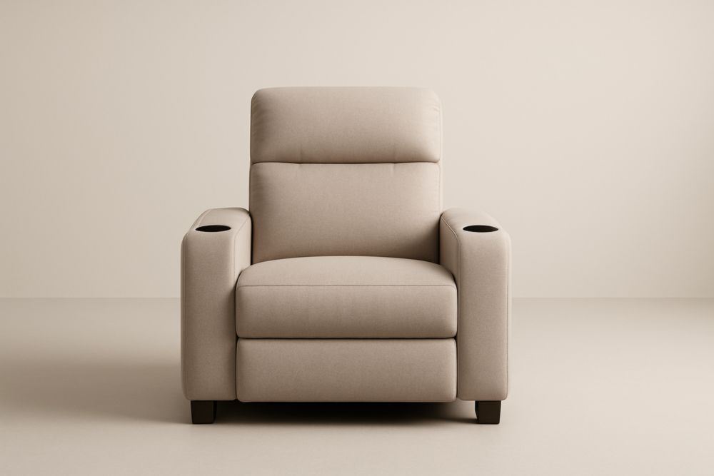 Poltrona reclinabile in tessuto beige con portabicchieri