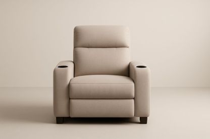 Poltrona reclinabile in tessuto beige con portabicchieri