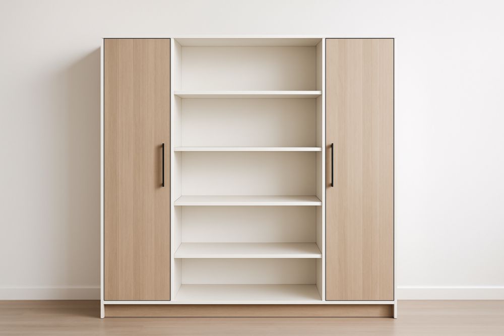 Armadio Libreria con Ante in Legno Bianco e Rovere con Ripiani 120x180x40 cm