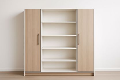 Armadio Libreria con Ante in Legno Bianco e Rovere con Ripiani 120x180x40 cm