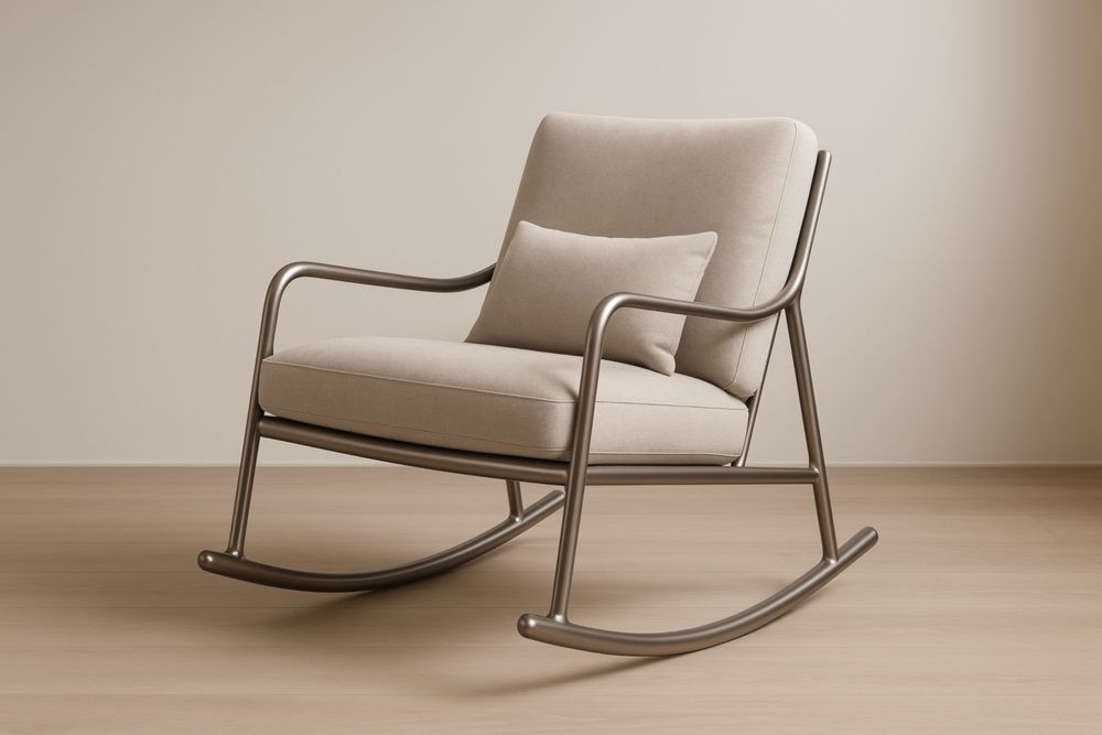 Sedia a Dondolo in Metallo con Rivestimento in Poliestere Beige