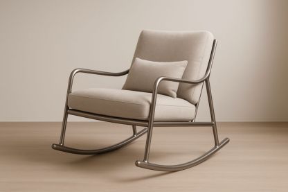 Sedia a Dondolo in Metallo con Rivestimento in Poliestere Beige