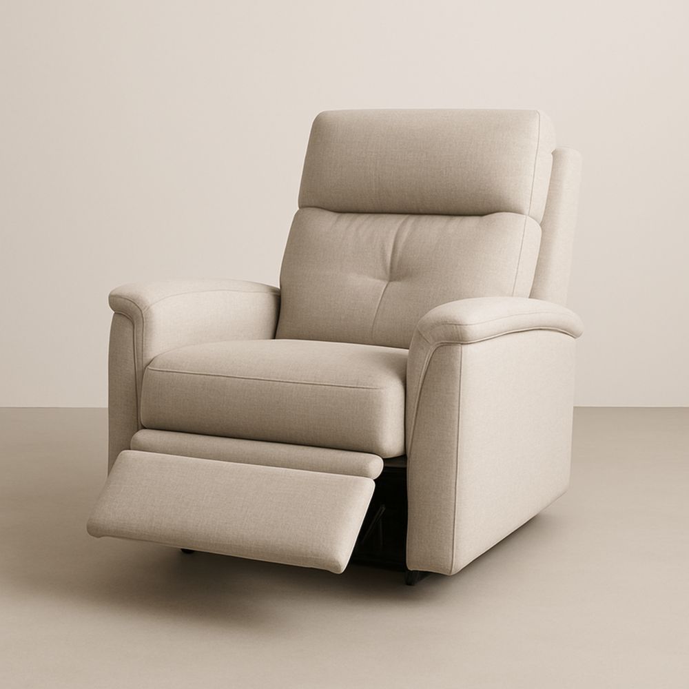 Poltrona Reclinabile in Legno e Poliestere Beige