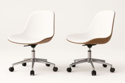 Sedia da ufficio girevole in legno e pelle PU bianca regolabile con ruote