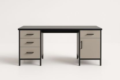 Scrivania rettangolare nera e grigia in MDF con cassetti