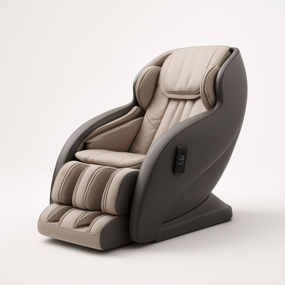 Poltrona Massaggiante Ergonomica in Pelle Sintetica Beige e Grigio