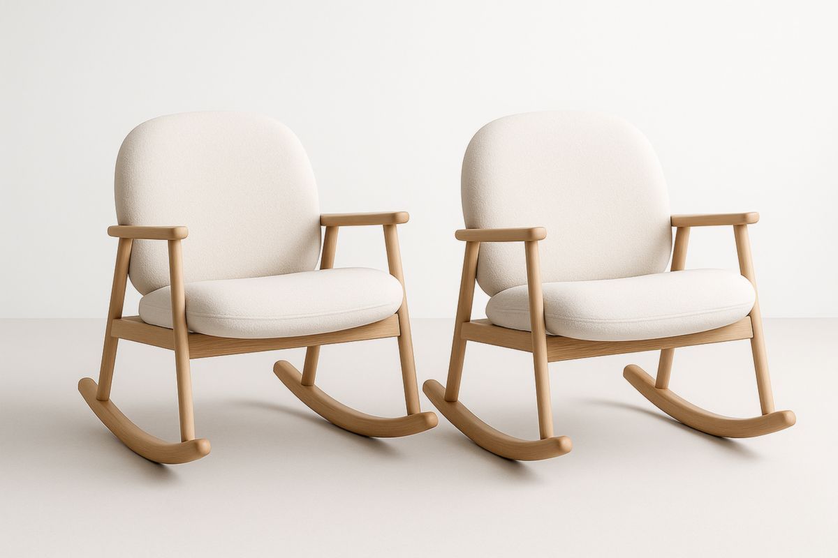 Set di 2 sedie a dondolo in legno con rivestimento beige