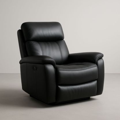 Poltrona con braccioli in pelle sintetica nera, 110x90x95 cm