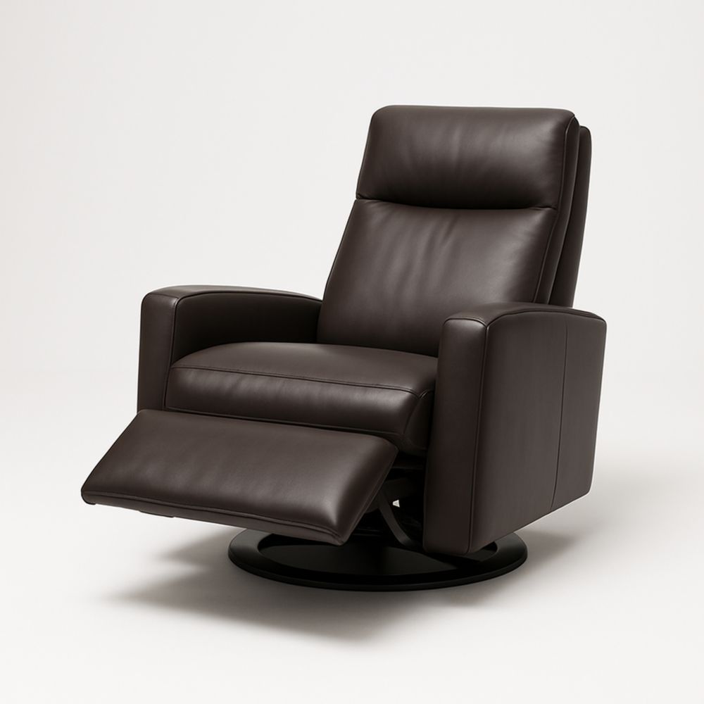 Poltrona girevole con braccioli in pelle marrone