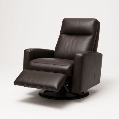 Poltrona girevole con braccioli in pelle marrone