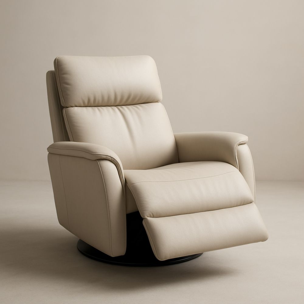 Poltrona girevole con braccioli in pelle sintetica beige