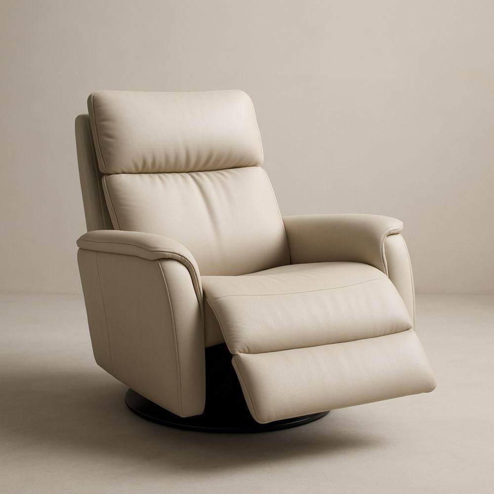 Poltrona girevole con braccioli in pelle sintetica beige