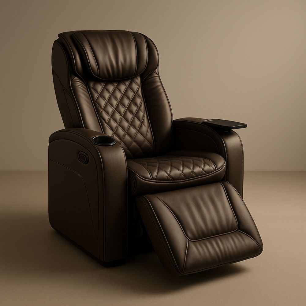 Poltrona con braccioli regolabili in pelle sintetica marrone