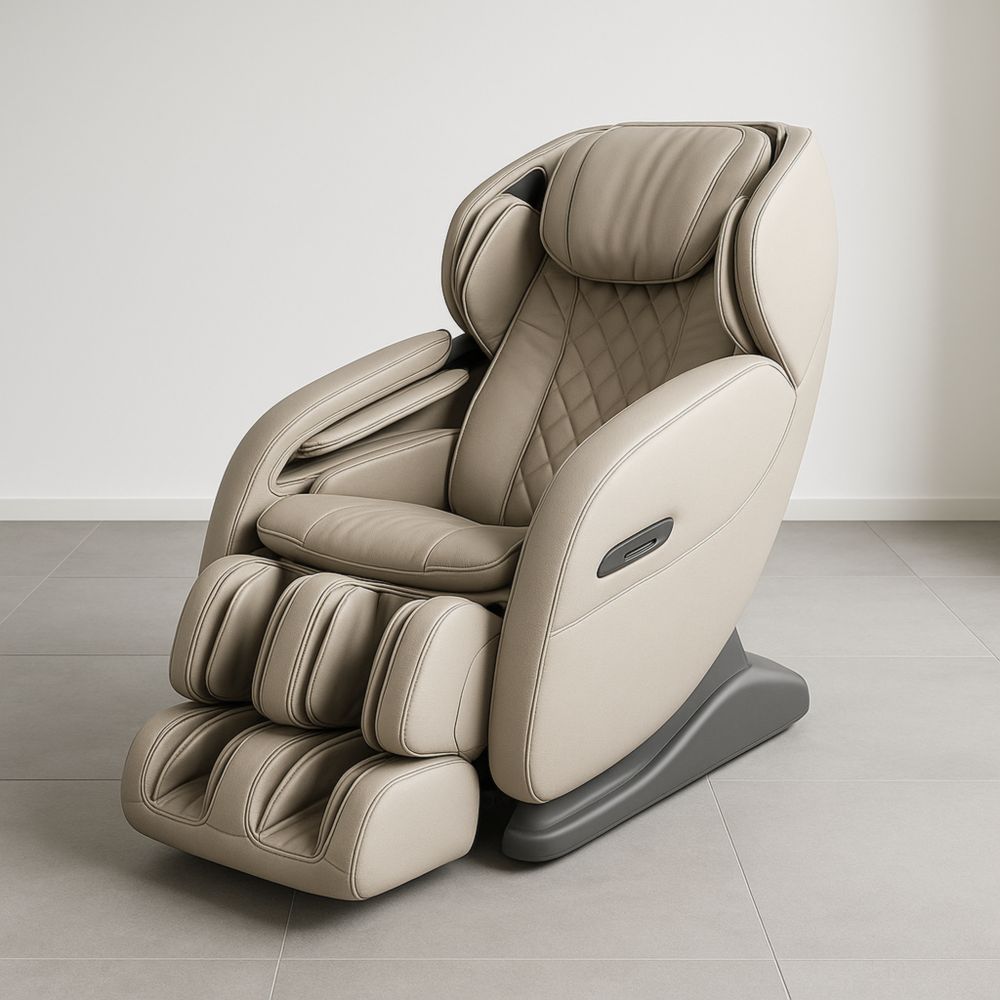 Poltrona Massaggiante in Pelle Sintetica Beige con Regolazione Elettrica